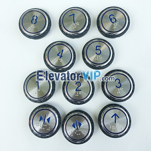 Elevator Spare Parts OTIS Elevator Push Button PB29 JY0001 Blue Light with  Braille Character, Hole Size 37mm with 4-Pin Connector Plug-in 