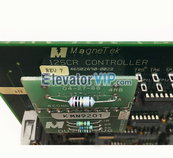 Otis E411 Elevator MagneTeK 12SCR Board, 46S2835 Duty Plug Board, 46S02690-0022, 46S02690-0023, 5Y1657-0222, 04-27-88