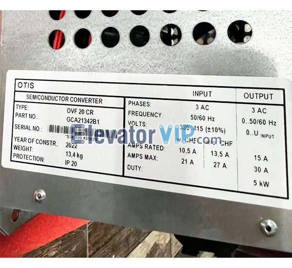 Otis Elevator OVF20CR Inverter, Otis Lift 5kW Semiconductor Converter, GCA21342B1, GCA21342B10